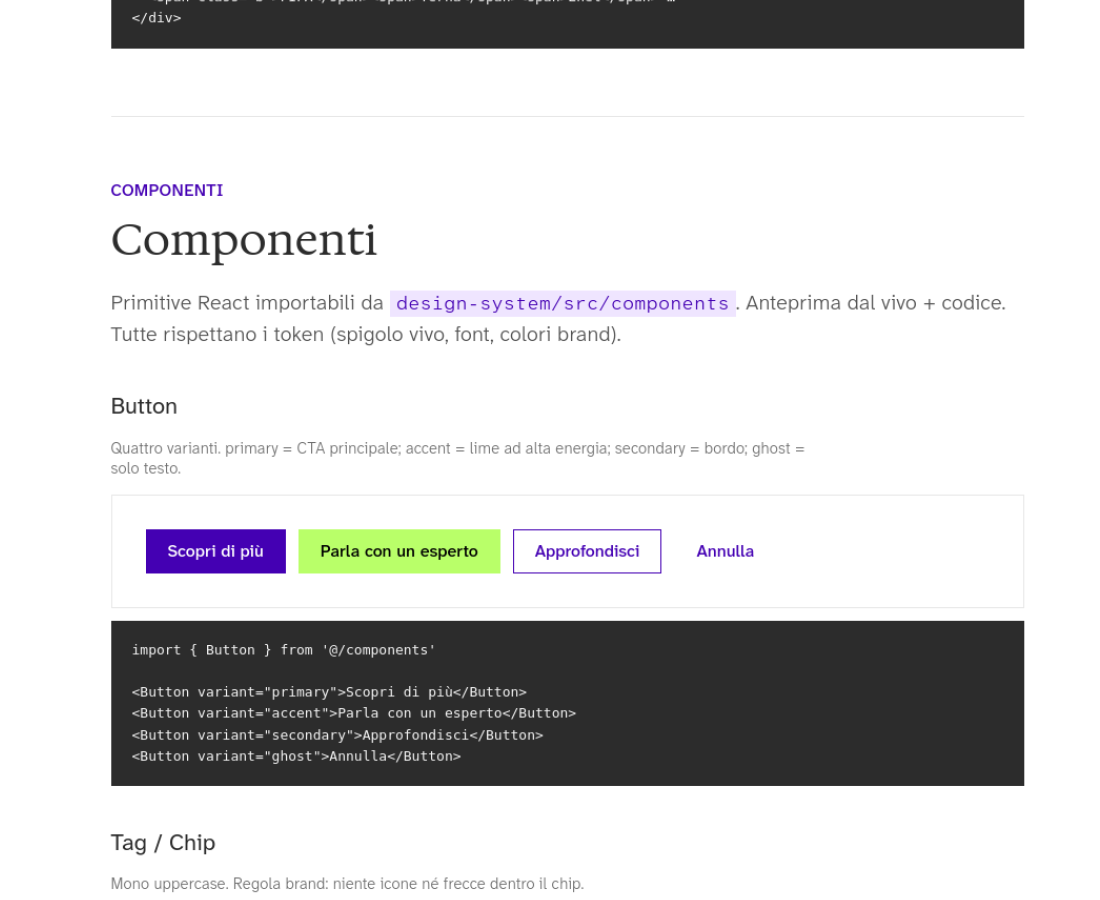 Componenti UI documentati nel design system OpenEconomics