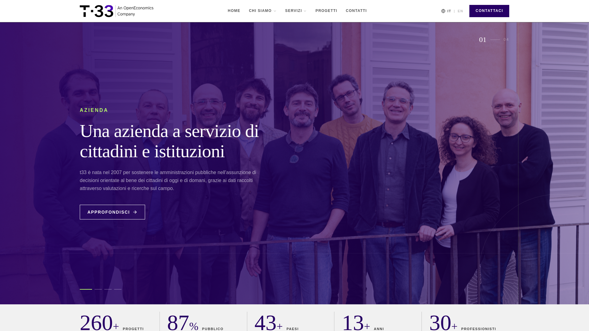 Homepage del sito completo T33, an OpenEconomics company